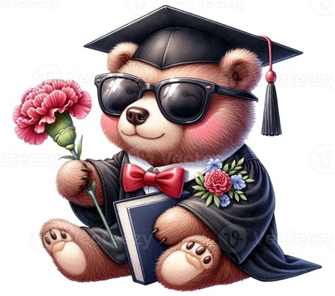 Aigenerated Bear Graduation Gown Holding A Carnation 43253214 Png