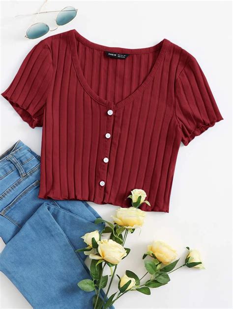 Shein Button Up Rib Knit Crop Top Artofit