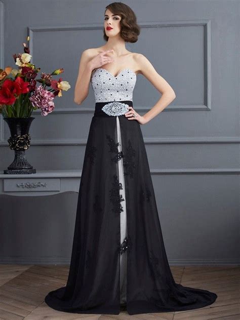 A Line Princess Sweetheart Sleeveless Beading Sweep Brush Train Chiffon