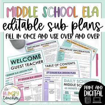 Middle School ELA Editable And Digital Sub Plans And Close Reading Passages