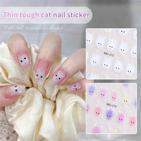 2024 New Fashion Cat Nail Stickers Cute Animal Pattern Thin Durable