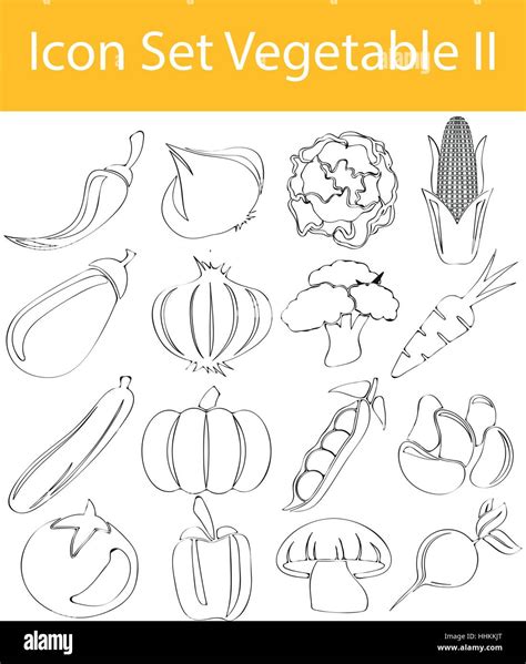 Drawn Doodle Lined Icon Set Vegetable II With 16 Icons For The Creative