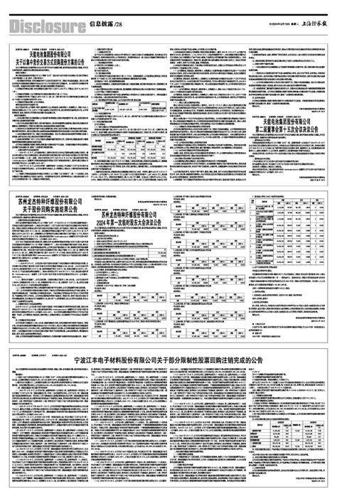 2024年03月19日 第28版：信息披露上海证券报