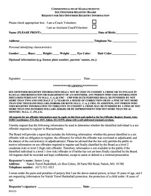 Fillable Online Request For Sex Offender Registry Information Fax Email