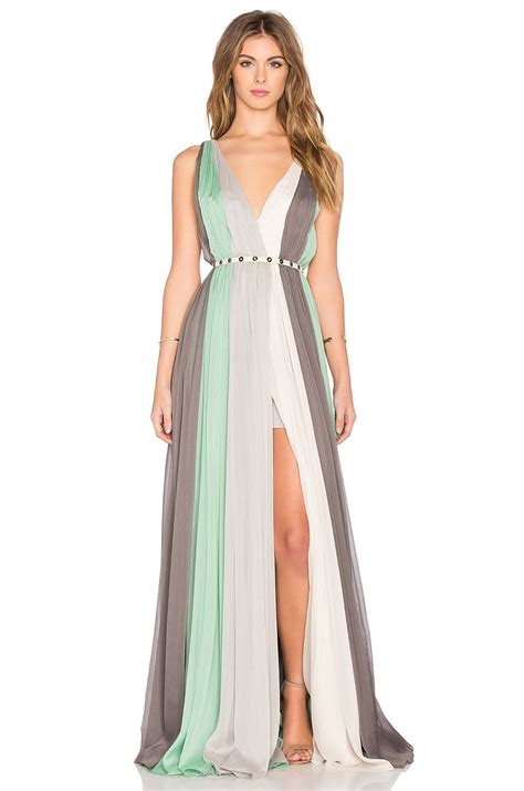 Halston Heritage Deep V Multi Stripe Gown In Meadow And Multi At