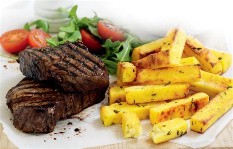 Pepper Steak With Herb And Parmesan Polenta Chips Healthy Food Guide