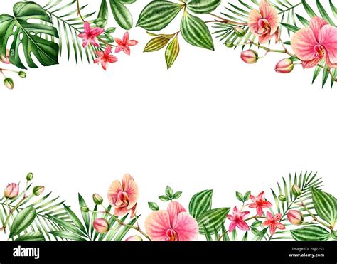 Watercolor floral background. Horizontal frame with place for text ...