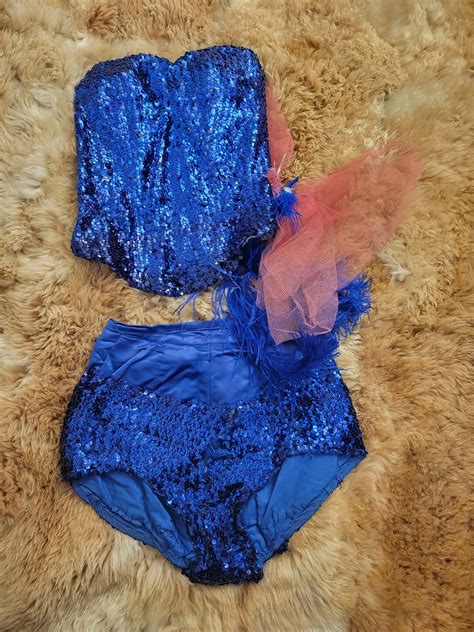 Vintage 1950s 60s Blue Sequin Showgirl Costume Vintage Dance Costume 24