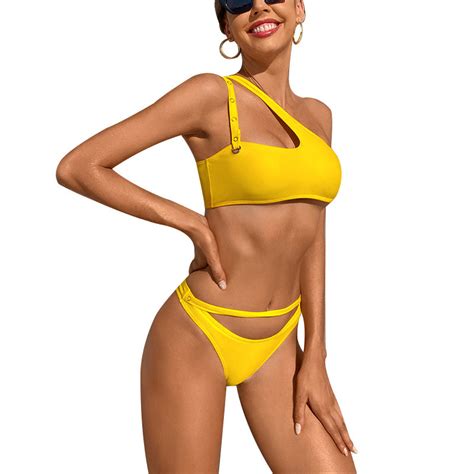 Lady Sexy One Shoulder Hollow Out Pc Set Swimwear Swimsuit Bikini Garments And Sports