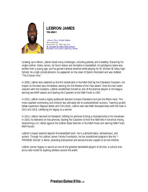 Biography-lebron james - LEBRON JAMES Nba player , Akron, Ohio, United