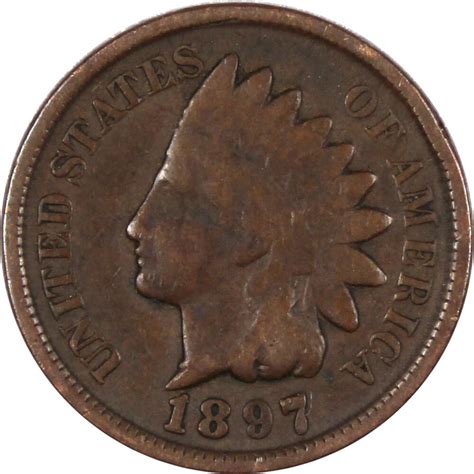 1897 1c Indian Head Cent Penny US Coin VG Very Good EBay