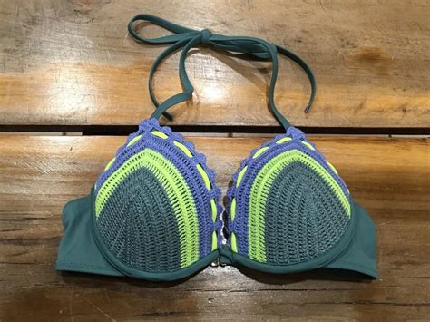 Womens Shade And Shore Crochet Light Lift Bikini Top Green And Blue