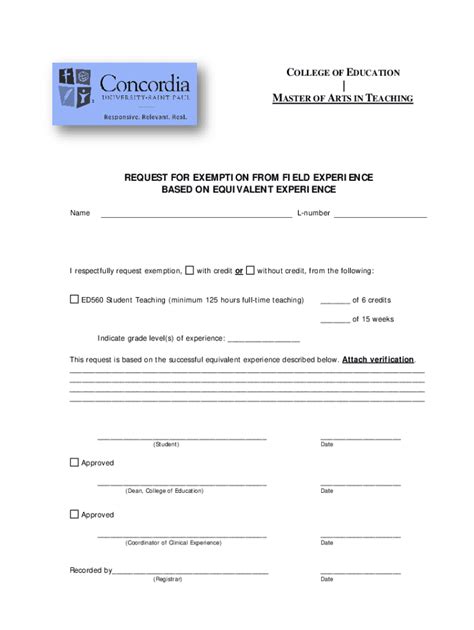 Fillable Online Concordia Csp BASED ON EQUIVALENT EXPERIENCE Fax Email