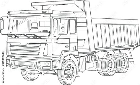 Classic truck car realistic sketch template. Cartoon vector illustration in black and white for ...