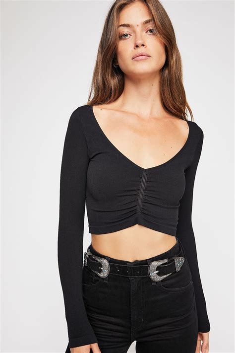 Ruched Front Long Sleeve Long Sleeve Shop Crop Tops Cute Crop Tops