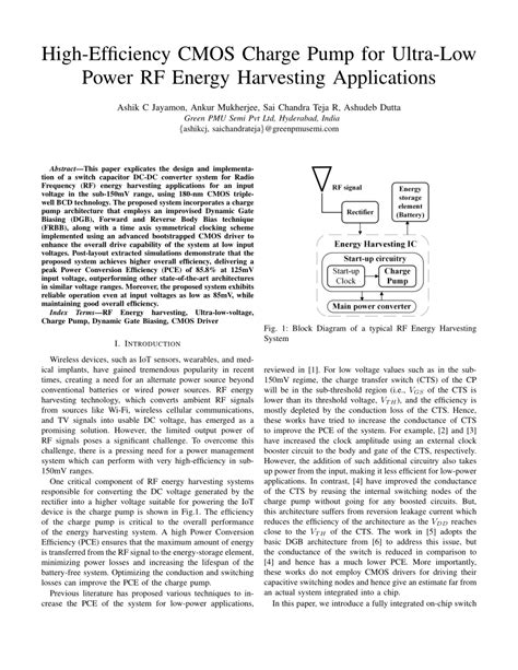 PDF High Efficiency CMOS Charge Pump For Ultra Low Power RF Energy