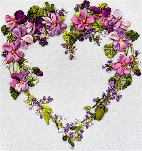 Floral Heart Ribbon Embroidery For Home Decoration For Decoration In A Frame Or For Making A