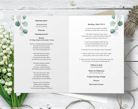 PRINTED Order of Service Funeral Program, Eucalyptus Funeral Memorial