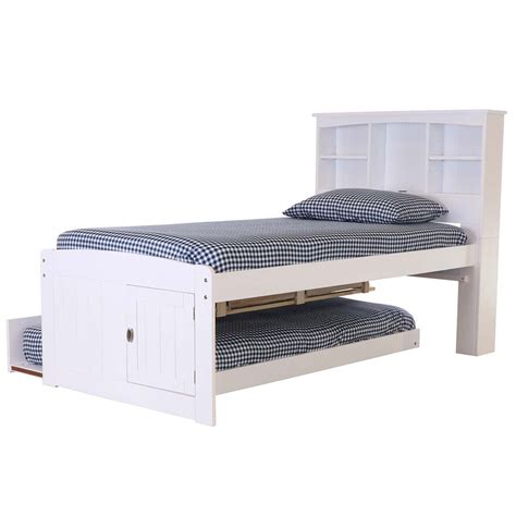 Serenity Twin Bookcase Bed with Twin Trundle & 3 Drawers | Bella Coastal Decor