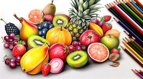 Color Pencil Drawing Colorful Fruits That You Draw With Lots Of Colored ...