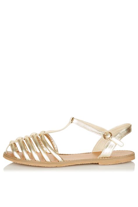 Topshop Hampi Caged Closed Toe Sandals In Gold Lyst