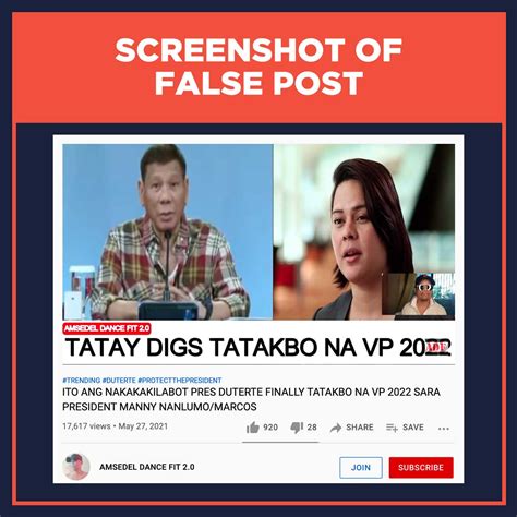 FALSE: Duterte confirms vice presidential candidacy in 2022 polls