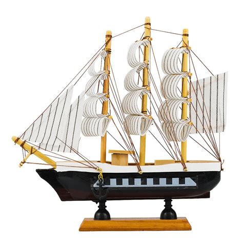 Miniatura Barco Navio Veleiro Madeira Casco Preto Base Marrom Teclado