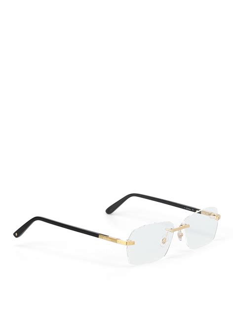 Glasses Cartier Gold Metal And Acetate Arms Frameless Glasses Ct099o1