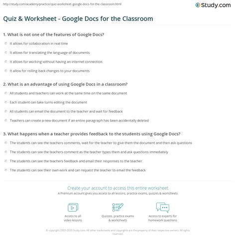 Quiz & Worksheet - Google Docs for the Classroom | Study.com