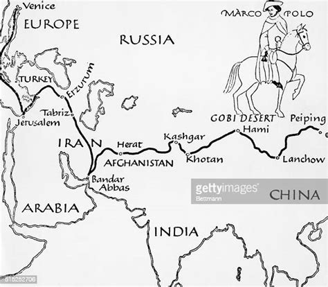 Map showing Marco Polo's route to the Far East. Marco Polo's Travels ...