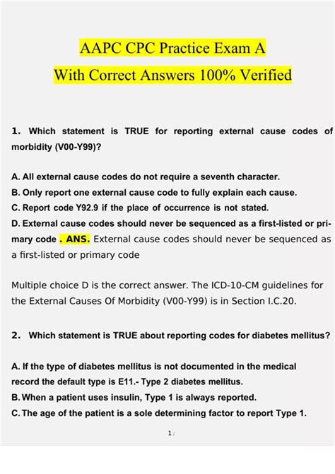 Aapc Cpc Practice Exam A With Correct Answers Verified