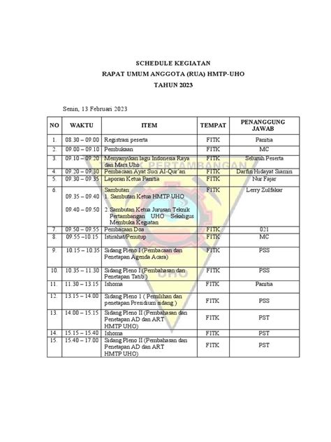 Schedule Kegiatan Pdf