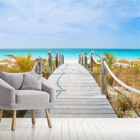 Caribbean Beach Boardwalk Wallpaper Mural | Wallsauce US