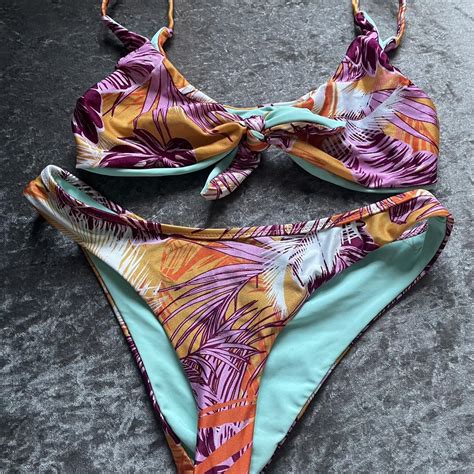 Orange And Pink Tropical Print Bikini Brand New Depop