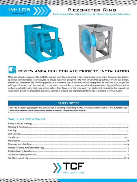 Fillable Online Airflow Measuring System Using Piezometer Ring IM 105