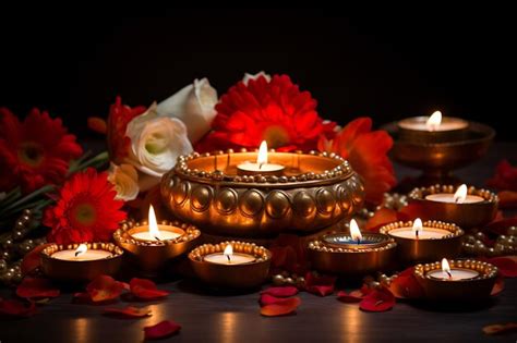 Premium Photo | Diwali candles and diyas arrangement