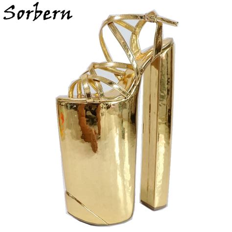 Sorbern Customized Gold Women Sandal Extrem High Heels Cross Tied Open Toe Summer Shoes Women