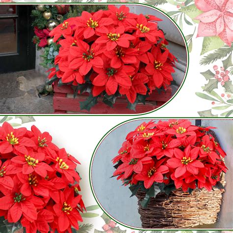 Tigeen 80 Pcs Christmas Artificial Poinsettia Flowers 7 Heads Faux