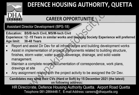 Defence Housing Authority Dha Karachi Jobs December 2021