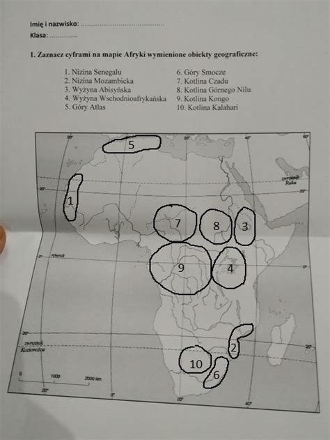 Zaznacz Cyframi Na Mapie Afryki Wymienione Obiekty Geograficzne