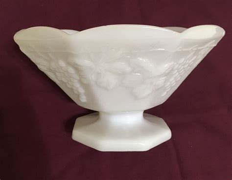 Anchor Hocking White Milk Glass Footed Serving Bowl Sided Wide Tall