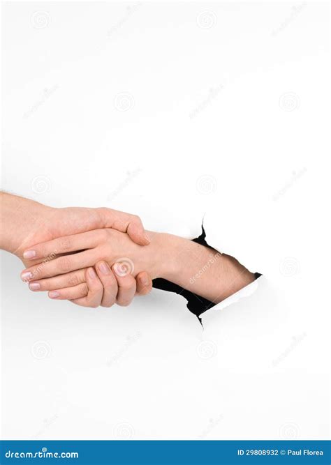 Hands Shake Gesture, Paper With Hole Stock Photography - Image: 29808932