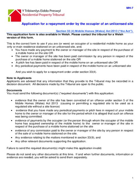 Fillable Online Application For A Repayment Order By The Occupier Of An