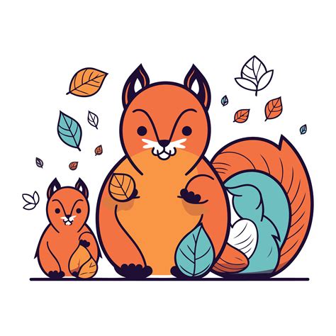 Cute cartoon squirrels with autumn leaves. Vector illustration for your design 33526257 Vector ...