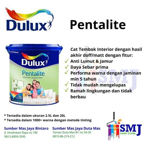 Promo CAT TEMBOK INTERIOR DULUX PENTALITE WARNA TINTING KEMASAN 2 5