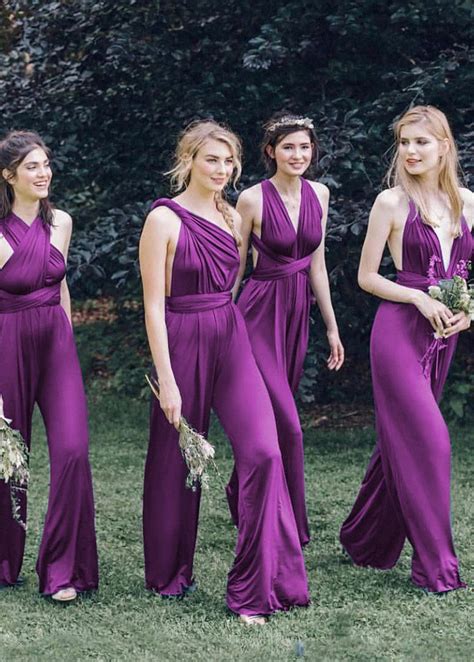 Chic Jumpsuits Spandex V Neck Neckline Full Length Bridesmaid Dresses