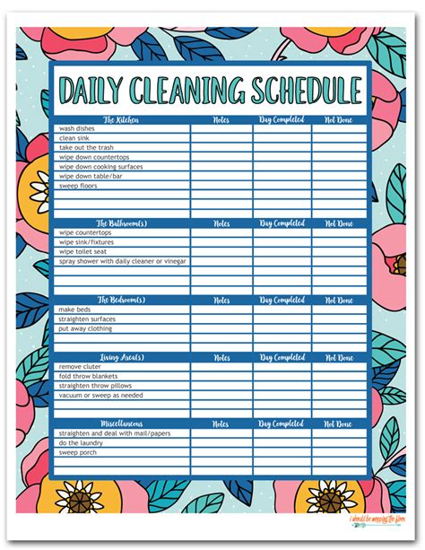 Weekly Cleaning Schedule Free Printable