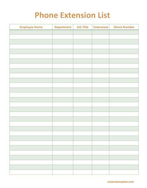 Free Printable Phone Extension List Template