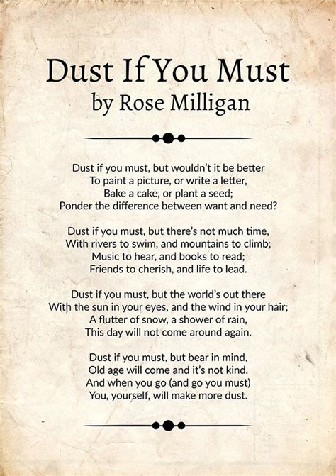 Dust If You Must By Rose Milligan Poem Wall Art Rose Etsy