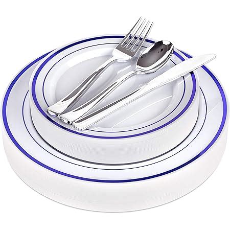 Amazon Fomoica Royal Blue Plastic Plates And Blue Silver